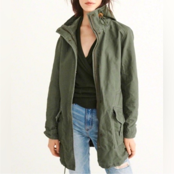 Abercrombie & Fitch Twill Boyfriend Parka - Army Green - Picture 2 of 10